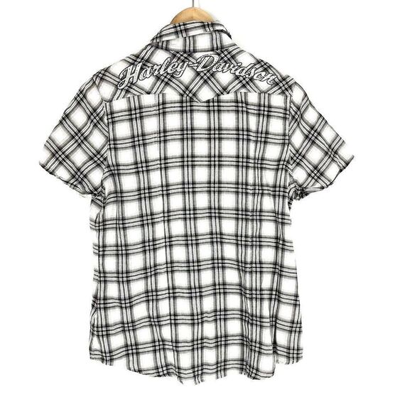 Harley Davidson Shirt Size Small Womens Black Plaid Snap Short Sleeve Rhinestone - Picture 5 of 7